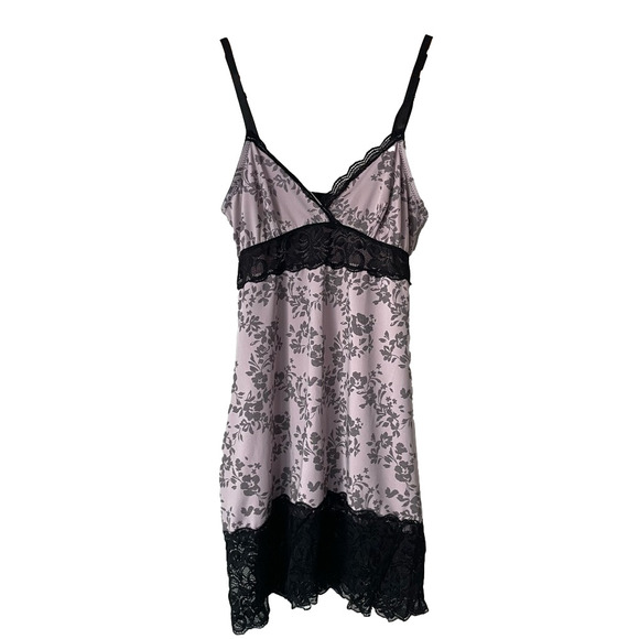 MARILYN MONROE INTIMATES Pink Floral Black Lace Slip Dress Nightgown Size S/M - Picture 1 of 8